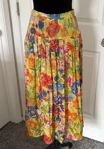 Royal Silk Vintage Floral Maxi Skirt Yellow Size undefined