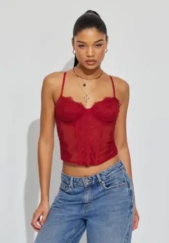 Garage Chrishell Lace Mesh Bustier Red NWT