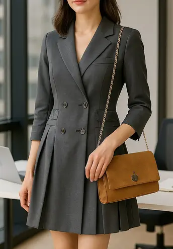Women’s Grey Blazer Dress + Convertible Bag Excellent – XS – Chic Office Outfit Gray