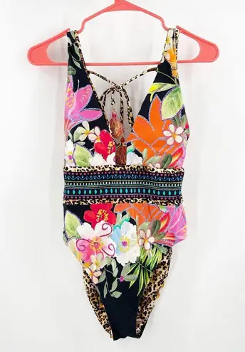 SUNSHINE 79 Rio Swimsuit SZ 6 NEW Reversible One Piece Plunge Tropical Leopard Black