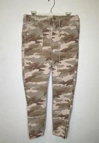 American Eagle AEO Stretch Camo Denim Jogger Pants Elastic Waist & Cuffs EUC Sz 12 Cotton Tan