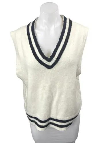 NEW Oak + Fort White Black Sleeveless Knit V Neck Tank Sweater Vest Top Size S