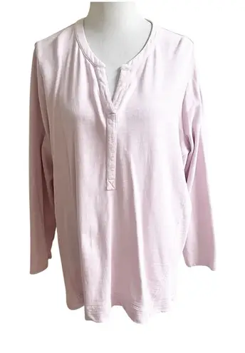 J. Jill Organic Cotton Henley Neck Sweater Pink Size XL Relaxed Beachy Casual