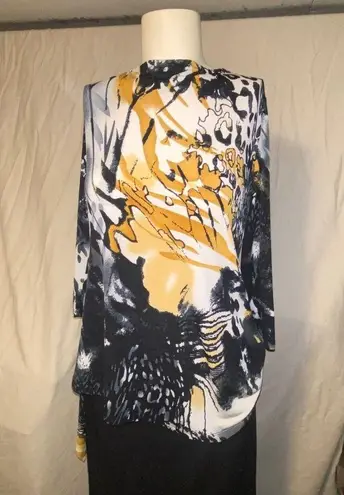 Picadilly Womens Asymmetrical Hem Tunic Top Size M Black Yellow White