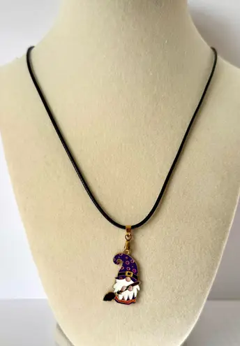 Halloween Witch Gnome Necklace Purple
