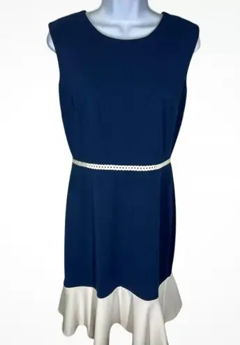 Karl Lagerfeld  Paris Blue & White Sleeveless Ruffle Hem Dress