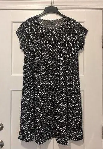 EMERY ROSE Heart & Polka Dot Dress Short Sleeve Ruffle Black White Size Large