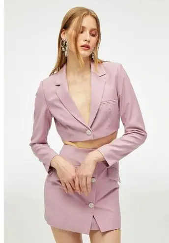 NWT Nana Jacqueline Stella Cropped Blazer Diamond Crystal Single Button Purple Size M