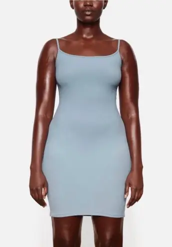 SKIMS Soft Lounge Ribbed Slip Mini Dress with Adjustable Staps- Artic Blue