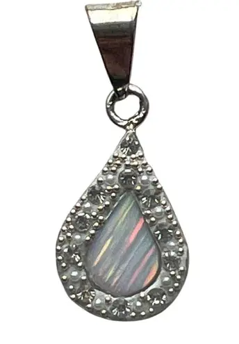 Vintage White Opal Mexico Silver Pendent on 925 Sterling Silver Chain Necklace