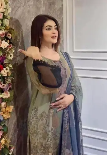 Bollywood design chiffon 3pc kamiz set Indian Pakistani Green Size L