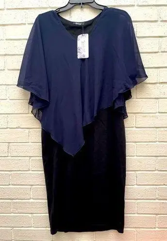 Woman’s mesh cape overlay bodycon knee length pencil dress for wedding gust Size L