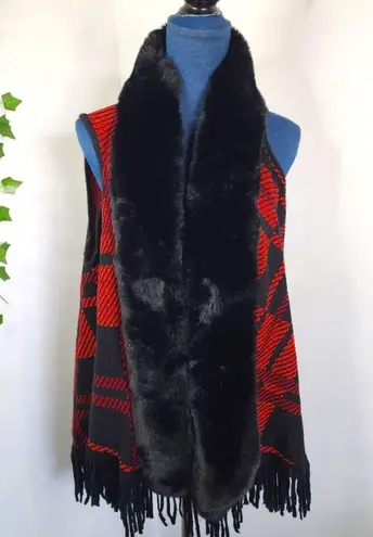 Northern Angel Black Red Vest Cape with Faux Fur and Fringe NWT Size undefined