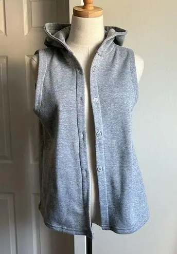 Grey Hoodie Vest, Gray Sleeveless Sweatshirt, Button Down