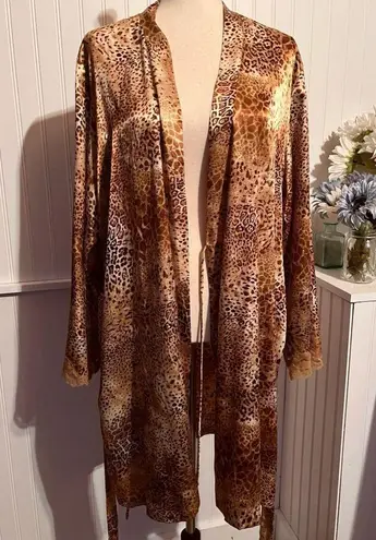 Delicates Animal Print Satin Lace Wrap Robe With Belt