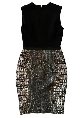 Giambattista Valli Black Surplice Crocodile Print Sleeveless Shift Dress