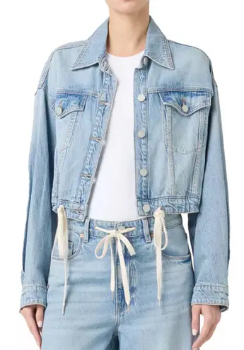 BLANKNYC Denim Jacket Crop Light Wash Drawstring Accents Womens Blue Size M