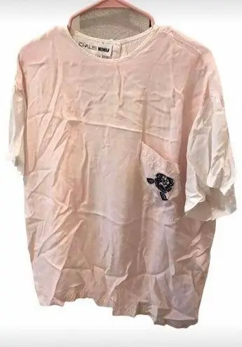 CHAUS Woman Sheer Baby Pink and White Sleep Wear Top