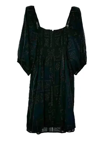 Johnny Was Ella Mini Dress Black Guipure Lace Puff Sleeve