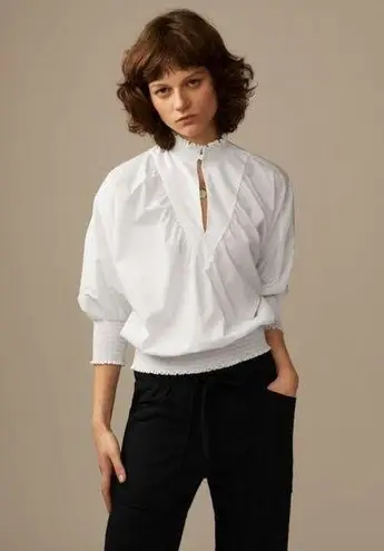 Maje Blouse S NWT Libou Popeline Victorian Smocked Batwing Ecru White Luxury
