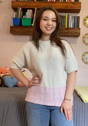 Lilla P Color blocked Wool Alpaca Crewneck Sweater Womens M/L Pink White Size M