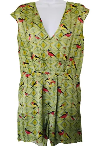 Crop david peck M Silk romper Artsy chartreuse bird print Green Size M