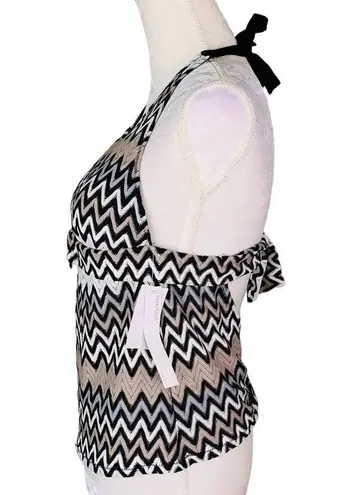 Perry Ellis Tankini Top S Black White Gray Taupe Chevron Removable Pads New