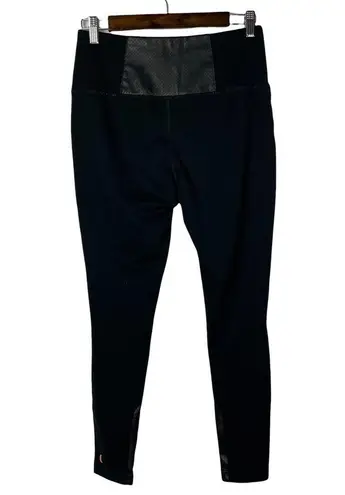 Lucy Black Front Zip Faux Leather Cut Out Knee Full Length Athletic Leggings M Size M