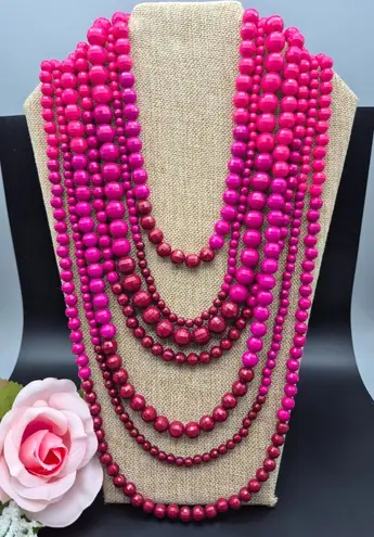 None Ombre Shades Pink to Purple Multi Strand Faceted Beaded Statement Necklace 20"