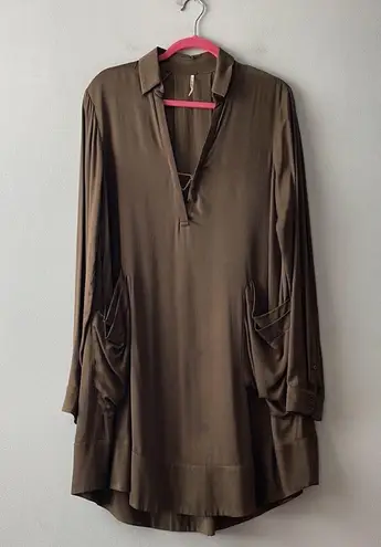 Free People  Bad Habit Mini Slip Dress Satin Olive Green Women’s S Oversized Fit