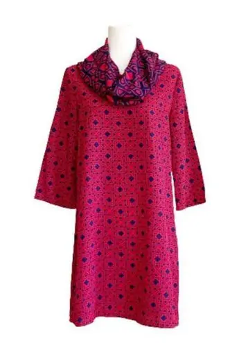 Mud Pie  Dress Brooke Scarf Pink Blue Geometric Print 3/4 Sleeve Shift Size Large