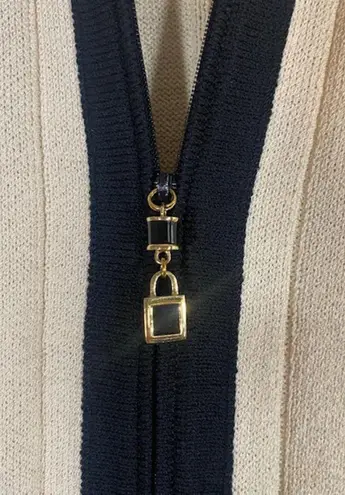 St. John Black & Cream Knit Full Zip Knit Sweater Blazer Women Sz S