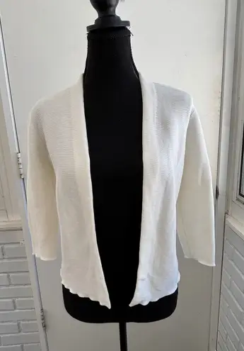 J McLaughlin Lajolla Ribbed Open Cardigan Small minimalist workwear layered White - Image 1