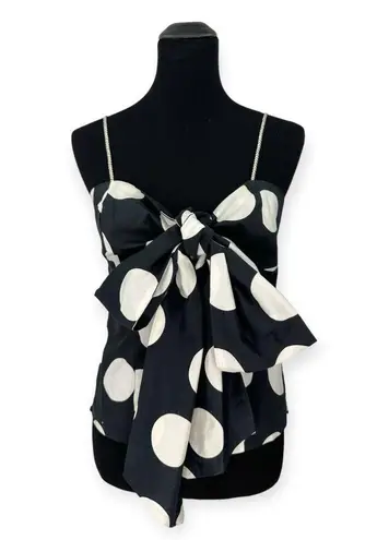 Tailor New York | Size 8 | Swarovski Crystal Strap Black Polka Dot Bow Cami Top