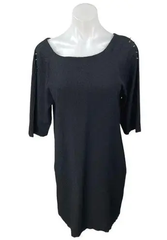 Ichi Dakori Black Textured Studded Spiked Short Sleeve Mini Shift Dress Size M Size M