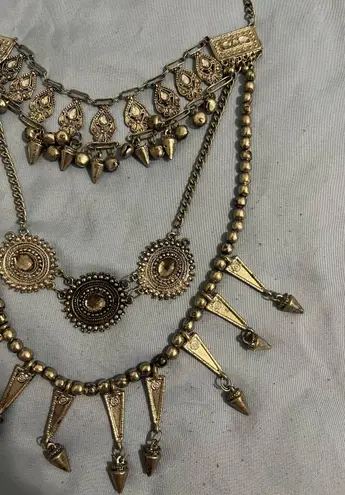 Metallic and Crystal Statement Necklace Silver