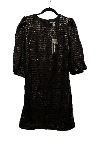 Karl Lagerfeld Paris Black Sequin Puff-Sleeve Dress (Size 6, NWT)