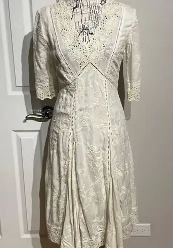 Sundance Boho Embroidered Eyelet Floral Asymmetric Handkerchief short sleeve Fit Flare Boho