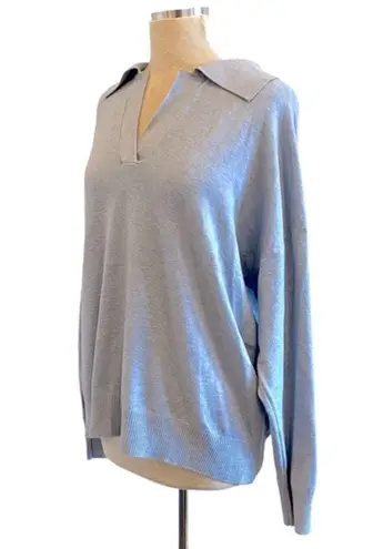 Pullover Collared Long Sleeve Sweater Cashmere Blue Size L