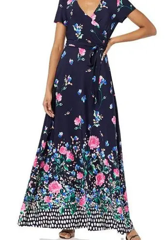 Eliza J Pink and Blue Flutter Sleeve Maxi Dress