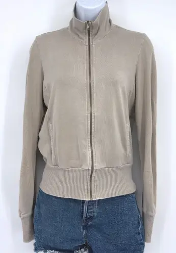 James Perse Supima Cotton Lycra Zip Up Track Jacket Tan Size 2 US Med Minimalist - Image 1