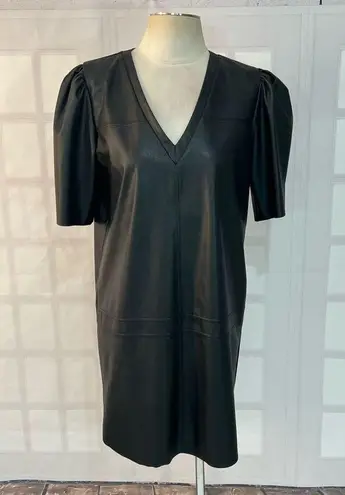 Lavender Brown  faux black leather puff sleeve shift dress size large