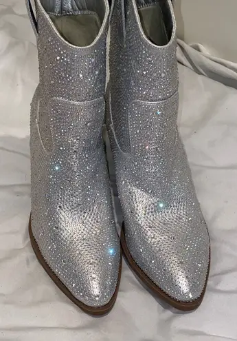 Shimmering Silver rhinestones Ankle Booties Size 7.5 - Image 1