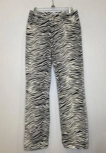 ZARA  Black & White Zebra Print Straight Wide Leg Denim Jeans EUC Sz 8 Cotton