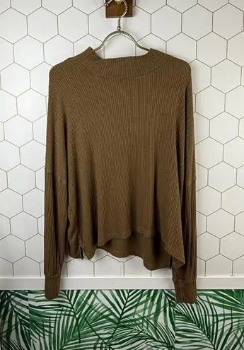 LNA Ribbed Mock Neck Long Sleeve Top - Size - Small