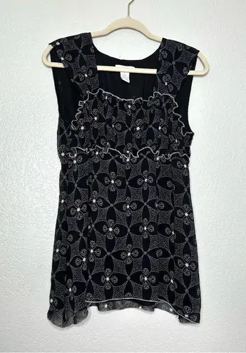 Dress Barn Y2K Vintage  Ruched Black Floral Sleeveless Blouse size large