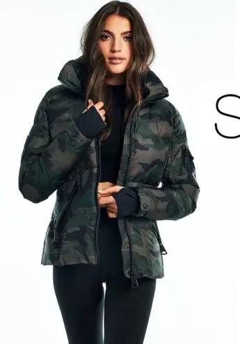 SAM. Medium Camo Jacket Puffer Down Bomber Freestyle Zip Quilted Green Brown Tan