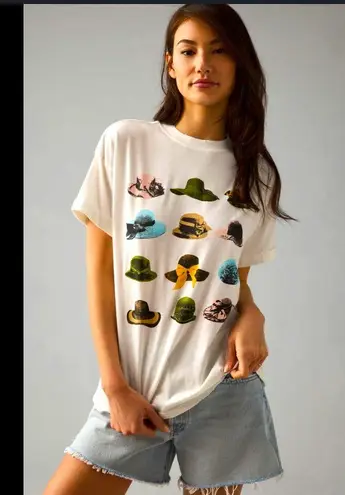 Graphic White derby hat tee shirt girl dangerous Anthropologie spring boho