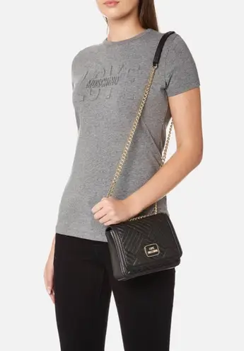Love moschino Women's Shiny Quilted Metallic Chain Cross Body Bag - Black