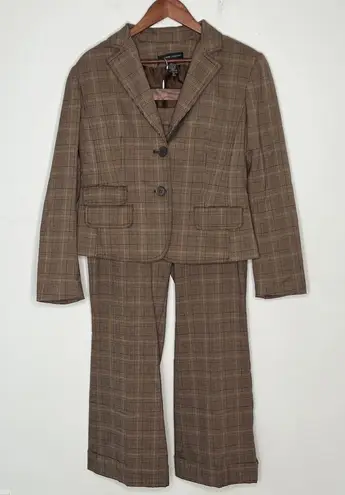 New York & Company Brown Plaid Blazer Pant Suit Set Size 12 / 10
